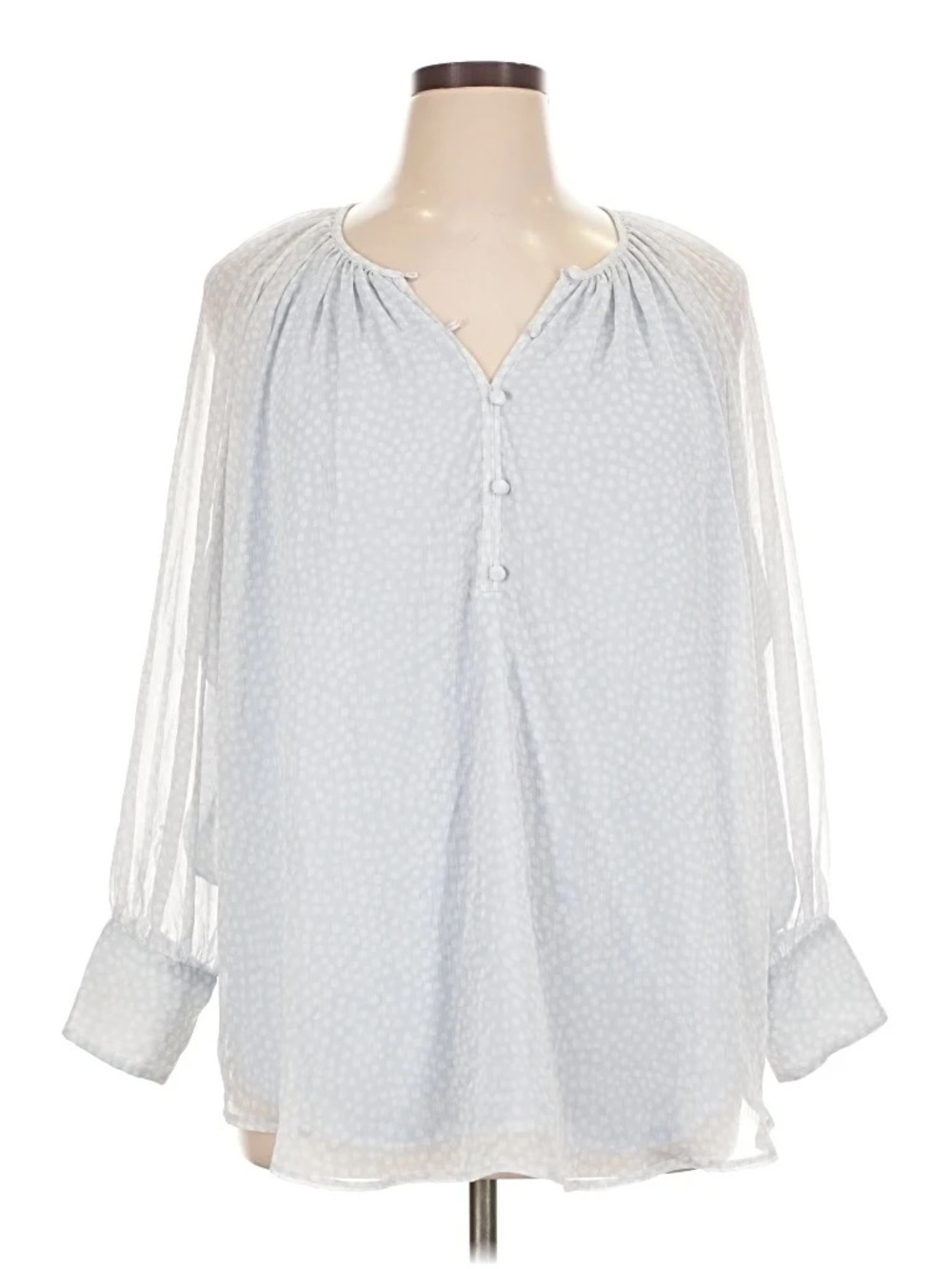 LC Lauren Conrad Powder Blue Swiss Dot Shirred Neck Tunic Blouse- Small